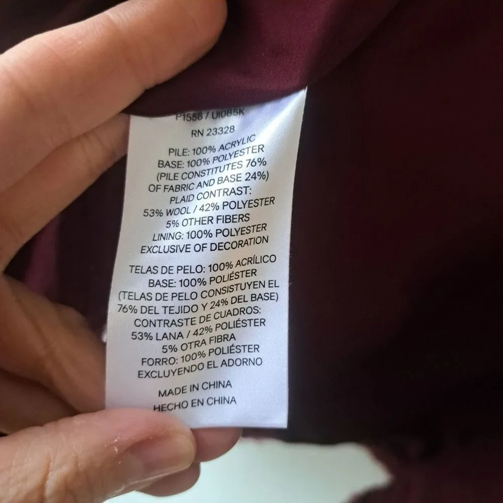 Pendleton Deep Pile Sherpa Burgundy Red Full Zip Plaid Women’s Medium Jacket - Picture 5 of 9